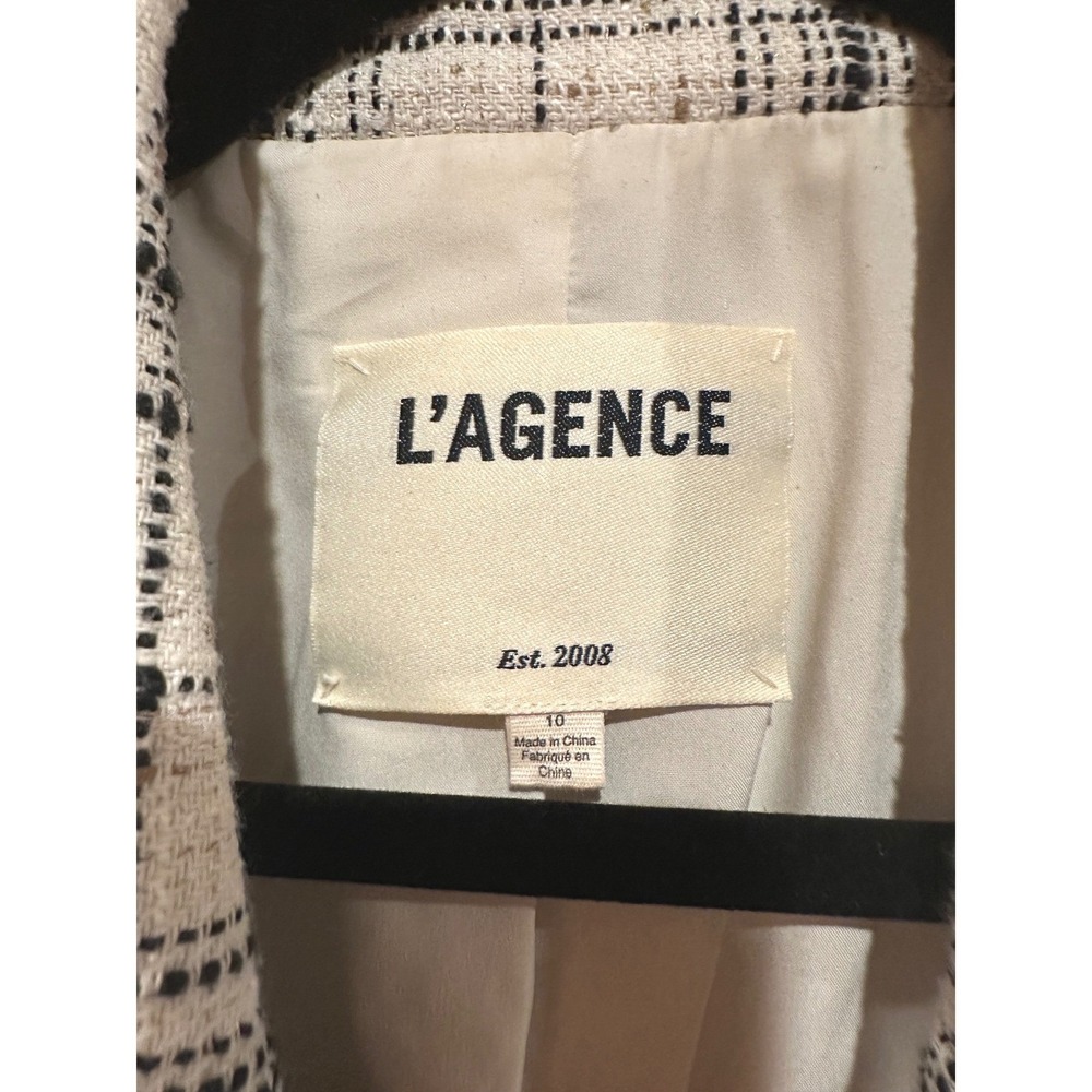 L'Agence Brooke Tweed Double-Breasted Cropped Blazer Cream Black Plaid Jacket 10 - Picture 3 of 7